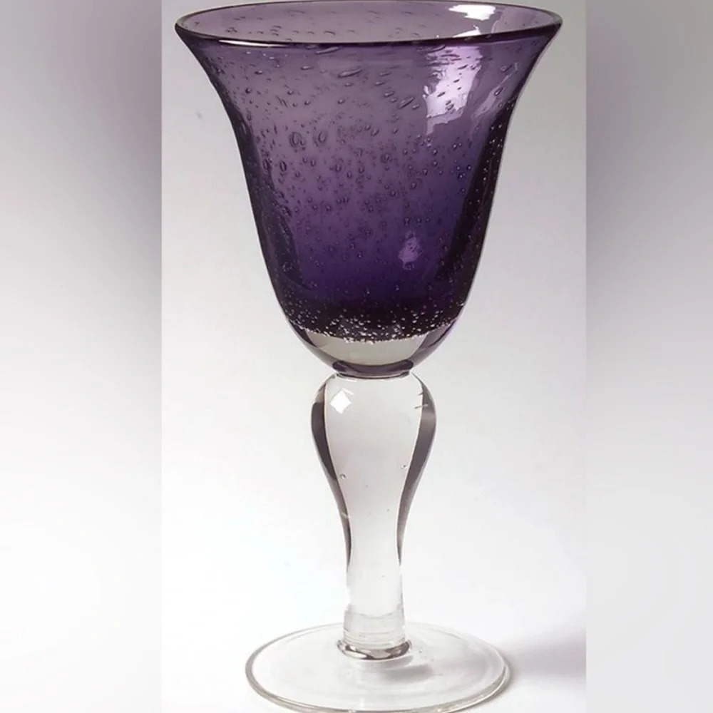 Artland Iris Plum Purple Amethyst Seeded Bubble Hand Blown Water Wine Goblet